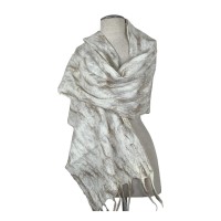 White and Brown Fringe Scarf